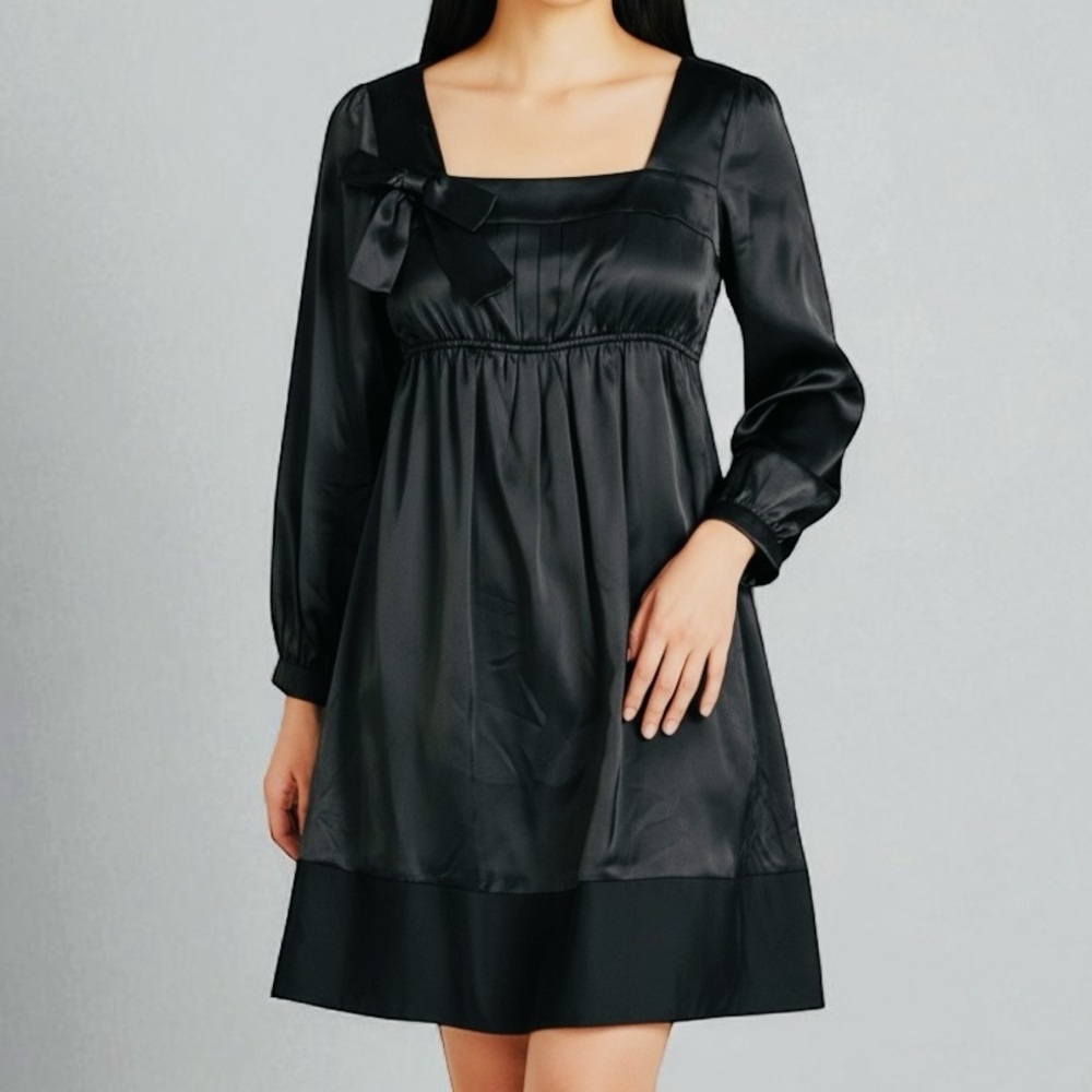 Twelfth Street by Cynthia Vincent Black Silk Dress Long Sleeve Sz S Perfect LBD